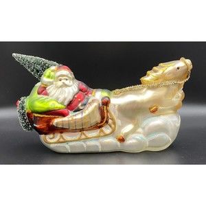 Vintage BRN Christmas Santa Claus Sleigh Mercury Glass Figurine 5" x 9" HTF